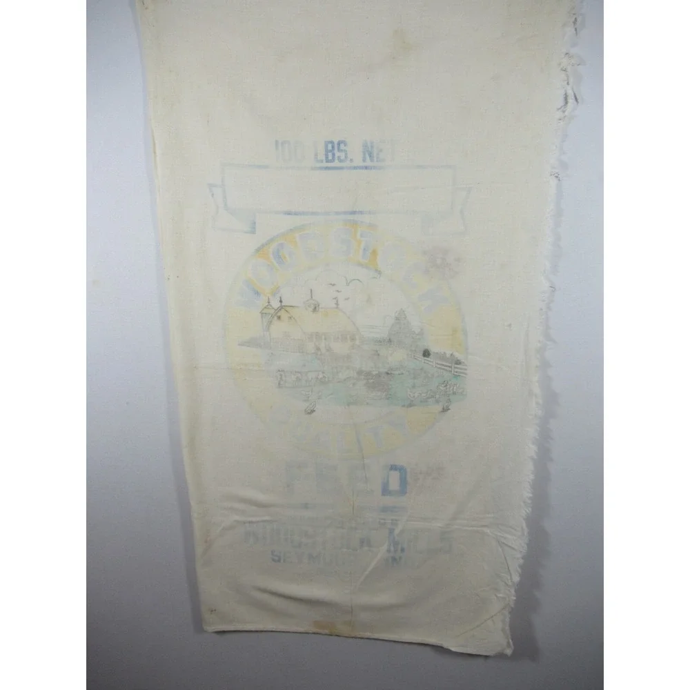 Antique Woodstock Mills 100 lb. Feed Sack Seymour Indiana Lightweight Cotton